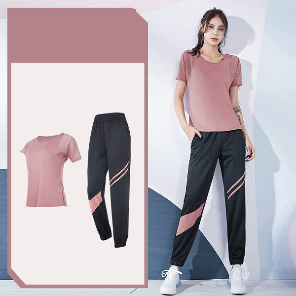 ピンク/Tシャツ（半袖）+ブラック/カジュアルパンツ